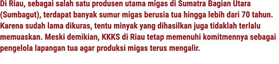 Di Riau, sebagai salah satu produsen utama migas di Sumatra Bagian Utara (Sumbagut), terdapat banyak sumur migas beru...