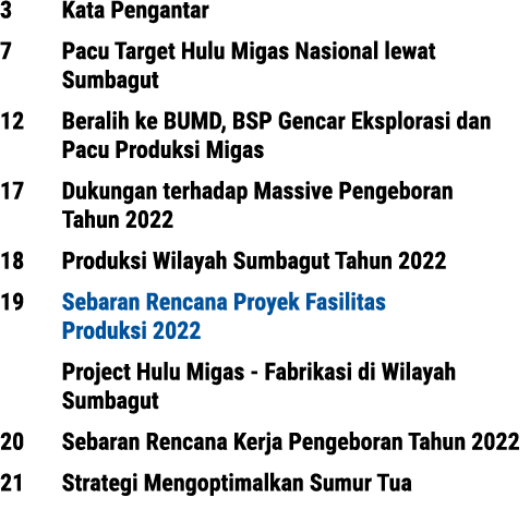 3 Kata Pengantar 7 Pacu Target Hulu Migas Nasional lewat Sumbagut 12 Beralih ke BUMD, BSP Gencar Eksplorasi dan  Pac...