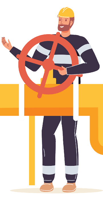 Vector cartoon flat industrial worker characters at gas,petroleum production work.Engineer workers building new pipeline-oil and gas exploration,extraction,refining,web online site banner ad concept