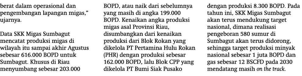 berat dalam operasional dan pengembangan lapangan migas,” ujarnya.  Data SKK Migas Sumbagut mencatat produksi migas d...