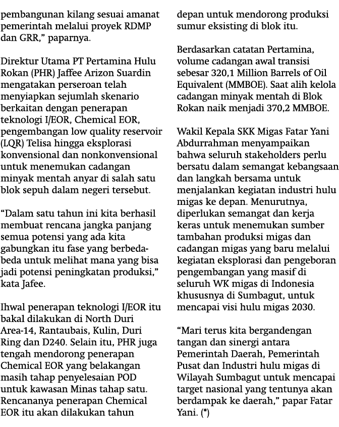 pembangunan kilang sesuai amanat pemerintah melalui proyek RDMP dan GRR,” paparnya. Direktur Utama PT Pertamina Hulu ...